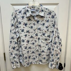 VTG Koret City Blues Shirt L Corduroy Flowers Long Sleeve Button Up Polka Dot